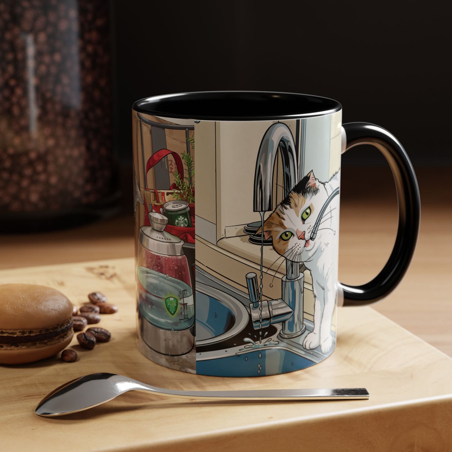 Cat Kitchen Coffee Mug — Whimsical Cats at the Sink Accent Mug (11oz)