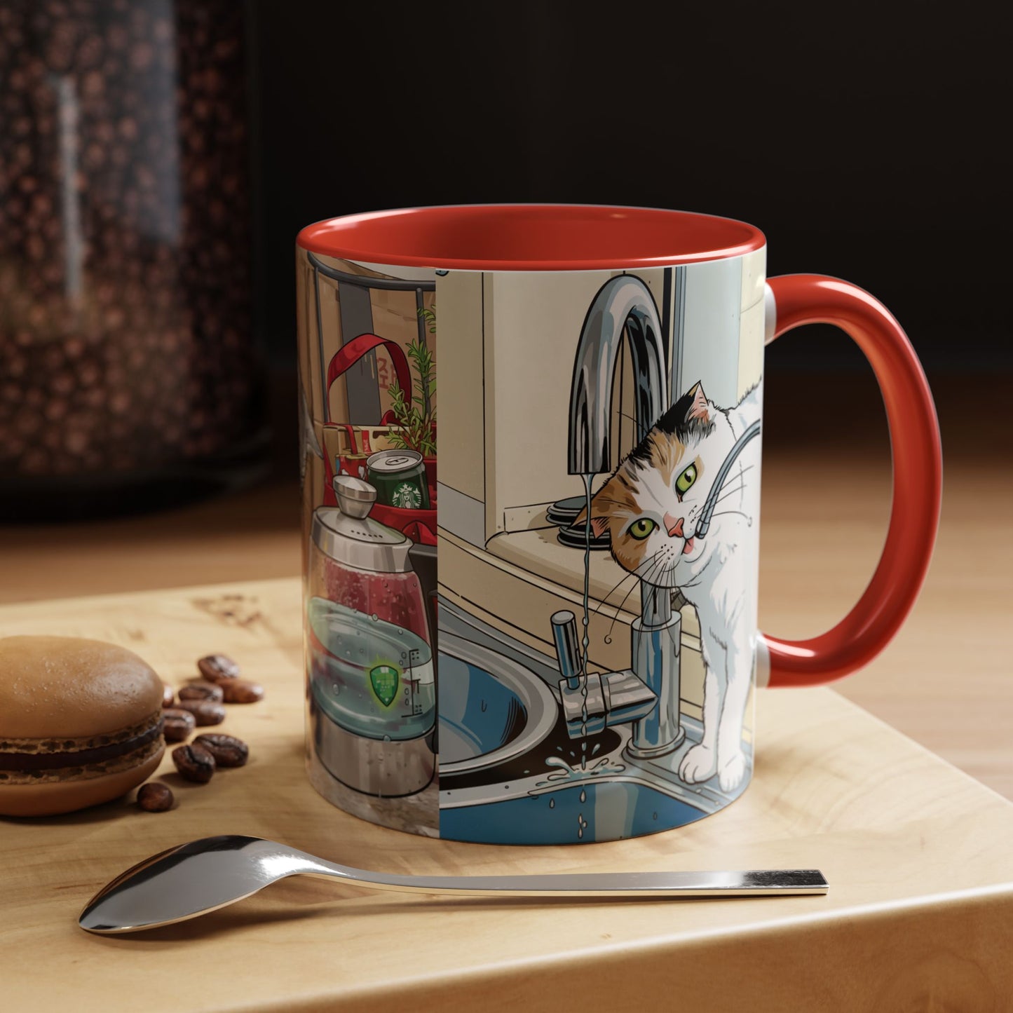 Cat Kitchen Coffee Mug — Whimsical Cats at the Sink Accent Mug (11oz)